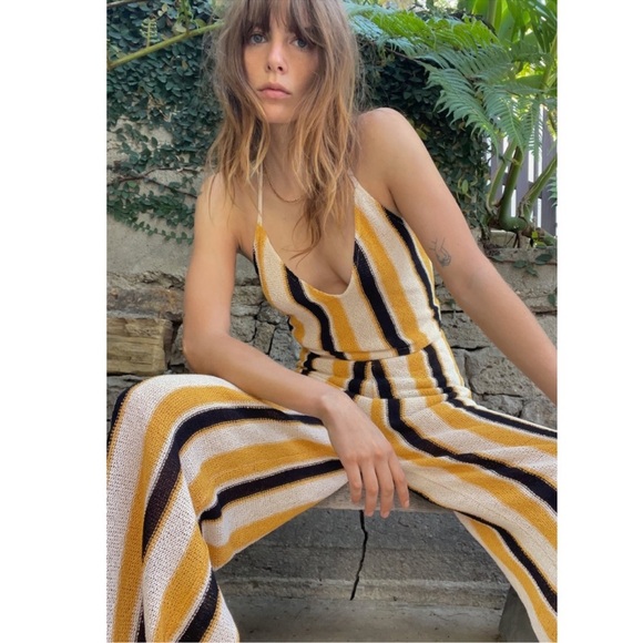 Zara women’s black yellow cream Striped knit L 31” inseam pants - Picture 13 of 13